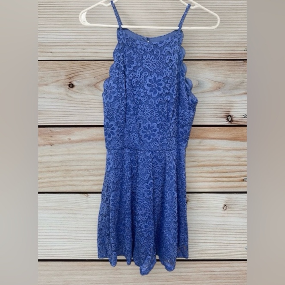 BCX Juniors Scallop Halter Blue A-Line Dress